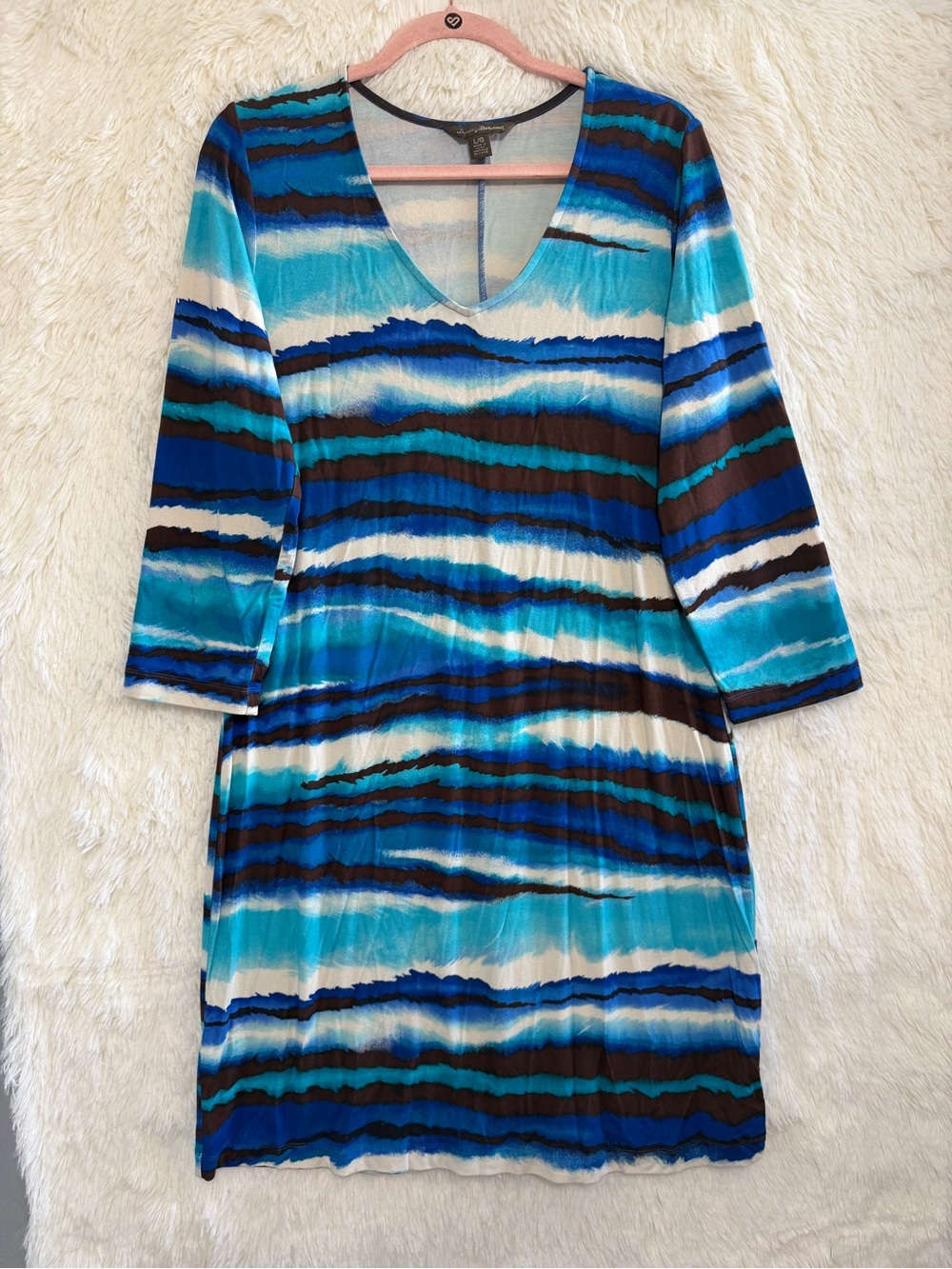 Tommy Bahama Womens Coastal
Boho Dress Size L Blue Resortwear Abstract Vacation